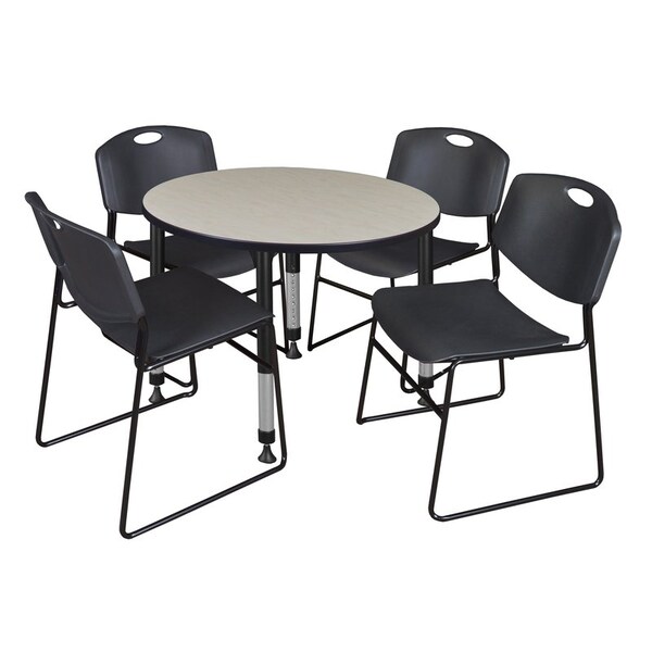 Regency Tables > Height Adjustable > Round Table & Chair Sets, 42 W, 42 L, 23-34 H, Maple TB42RNDPLAPBK44BK - main